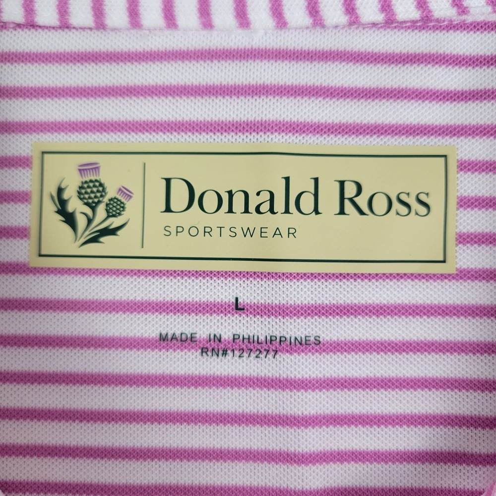 Donald Ross Golf Polo Purple White Striped Performance Men's Large Logo (NWT) - Picture 4 of 8